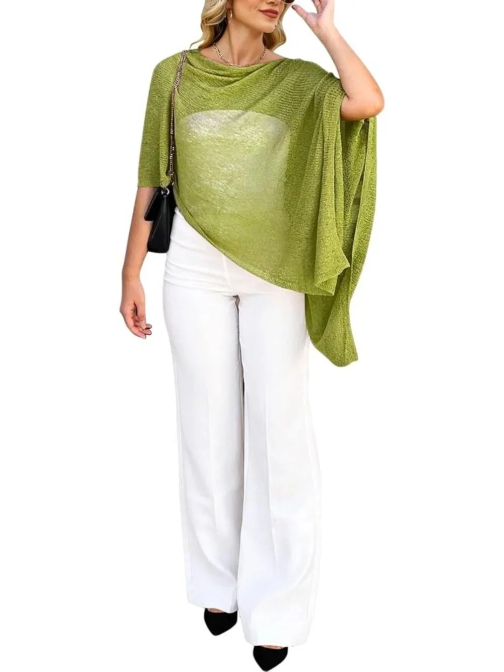 Sheer Crochet Poncho Shawl Cover-Up for Women | Off-Shoulder Swimsuit Top
